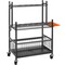 Black 16 Slots Carbon Steel Garage Tool Rack with 3 Shelves and Adjustable Hooks and Swivel Wheels